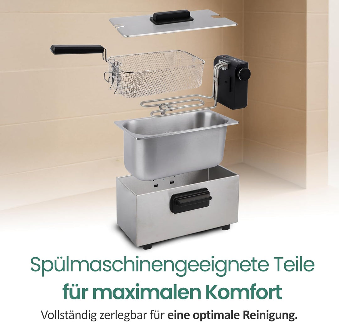 EMERIO 3.0L Öl-Fritteuse mit Kaltzonen Technologie | kein bitterer Geschmack mehr | Kaltzonenfritteu
