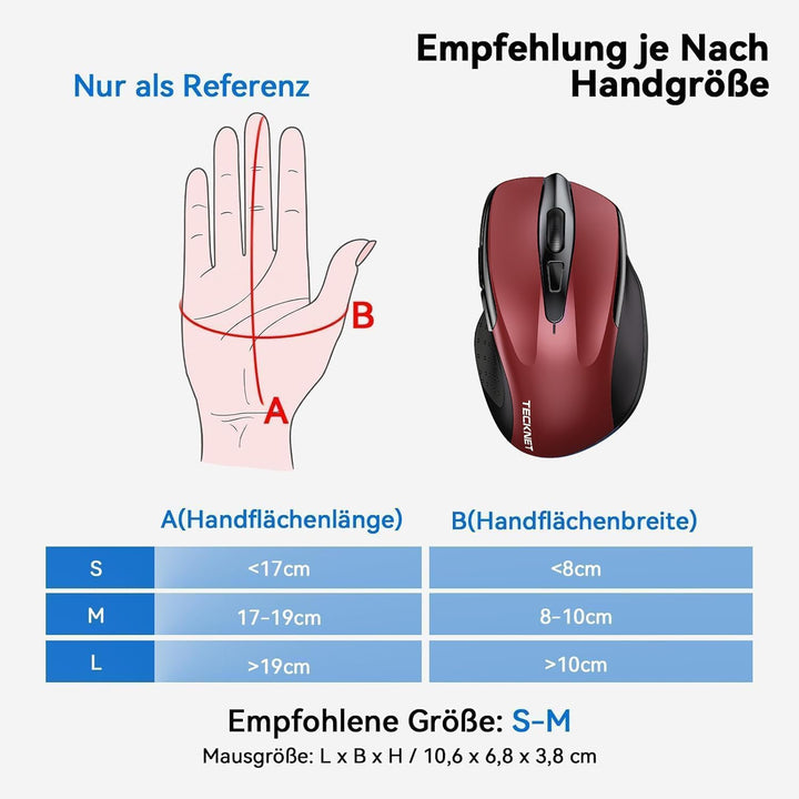 TECKNET Bluetooth Maus mit Jiggler, Wiederaufladbare Maus Kabellos für Laptops(DREI Modi: BT 5.0/3.0