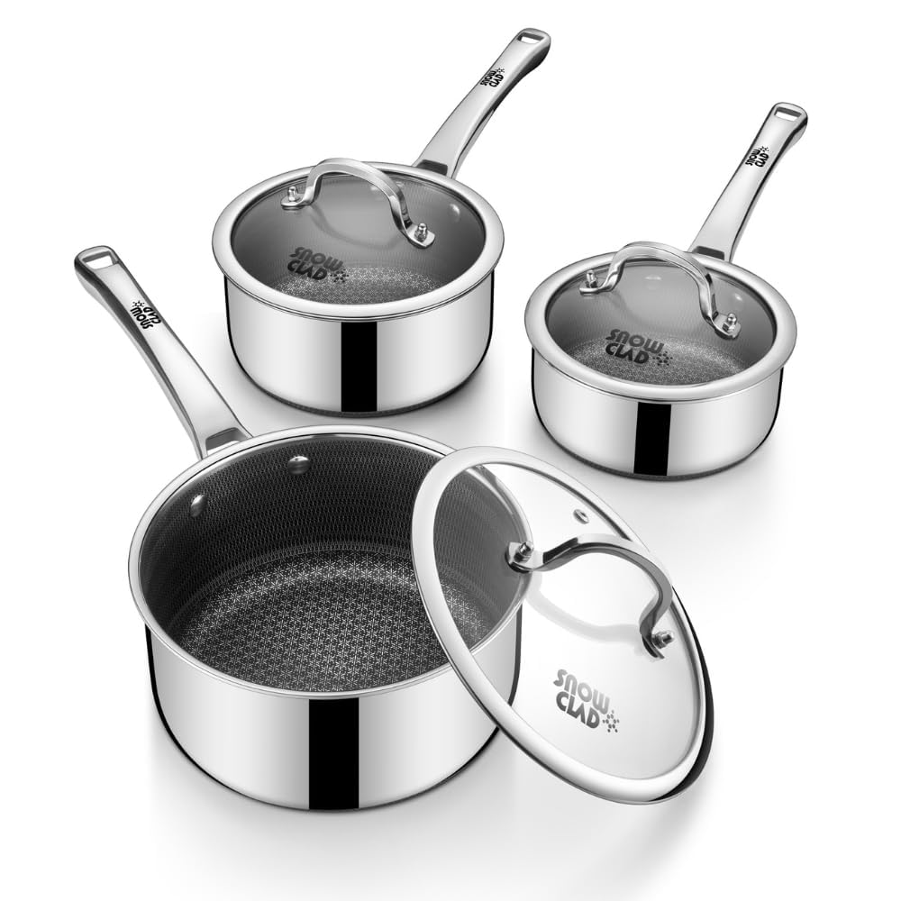 Edelstahl Kochtopf 16+18+20cm mit Deckel, Antihaft Stielkasserolle, Topfset, Kochtopf Induktion, Hit