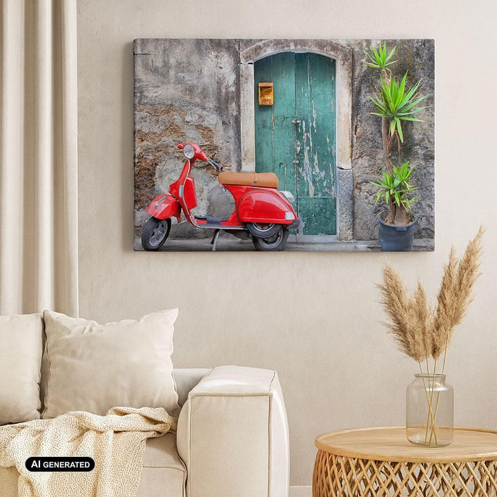 Bilder auf Leinwand Scooter transport italien retro Leinwandbild 70x50cm Wandbilder Dekoration Wohnz