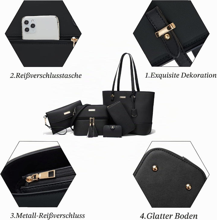 AILLOSA Handtasche Damen Gross Handtaschen Set Für Frauen Umhängetasche Taschen 2-schwarz, 2-schwarz