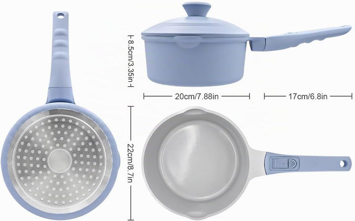 AIKENBBKK Kasserolle 20cm mit Aluminium Deckel, Antihaft-Keramikbeschichtung Stielkasserolle 2.5L mi