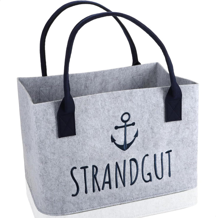 com-four® Filz-Shopper mit Henkel - faltbarer Aufbewahrungskorb aus Filz - Tasche mit maritimem Spru
