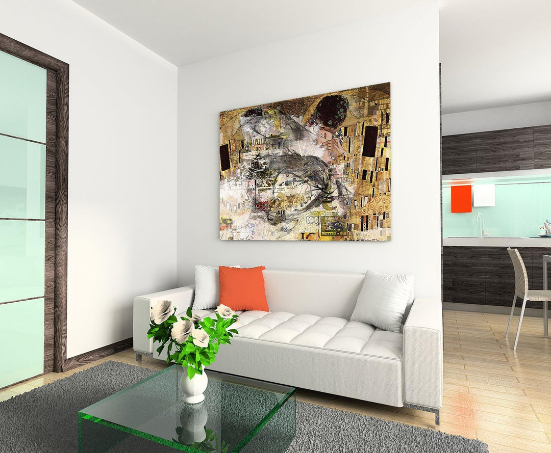 Paul Sinus Art Kunstdruck - Der Kuss -Abstrakt476_60x80cm LeinLeinwandbild XXL angelehnt an Gustav K