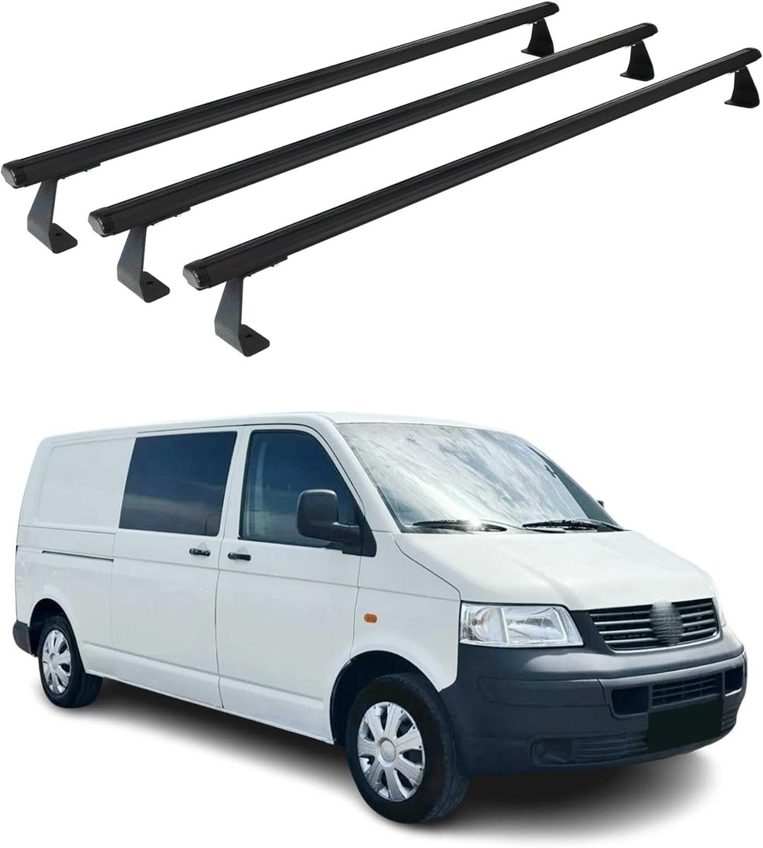 OMAC Dachträger Grundträger Gepäckträger kompatibel mit VW Caravelle T5 2003-2015 Alu Schwarz 3X Scw