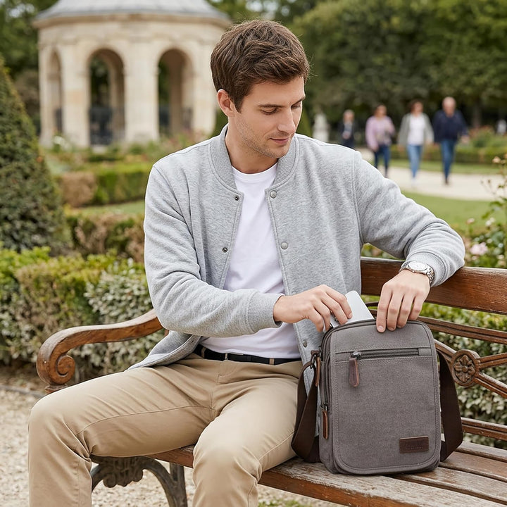 DORRISO Vintage Herren Umhängetasche Lässig Schultertaschen für 10.9 Zoll iPad mit Griff Mehrere Tas