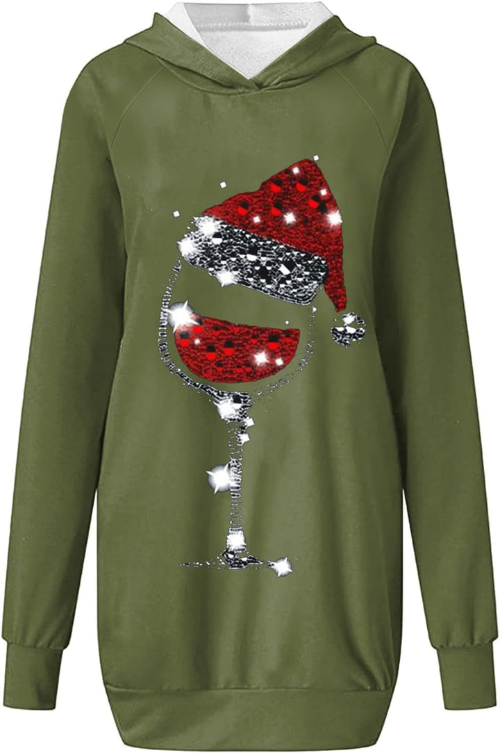 Weihnachtskleid Damen Hoodie Langarm Hoodie Kleid Sweatkleid Long Kapuzen Sweatshirt Kleider Pullove