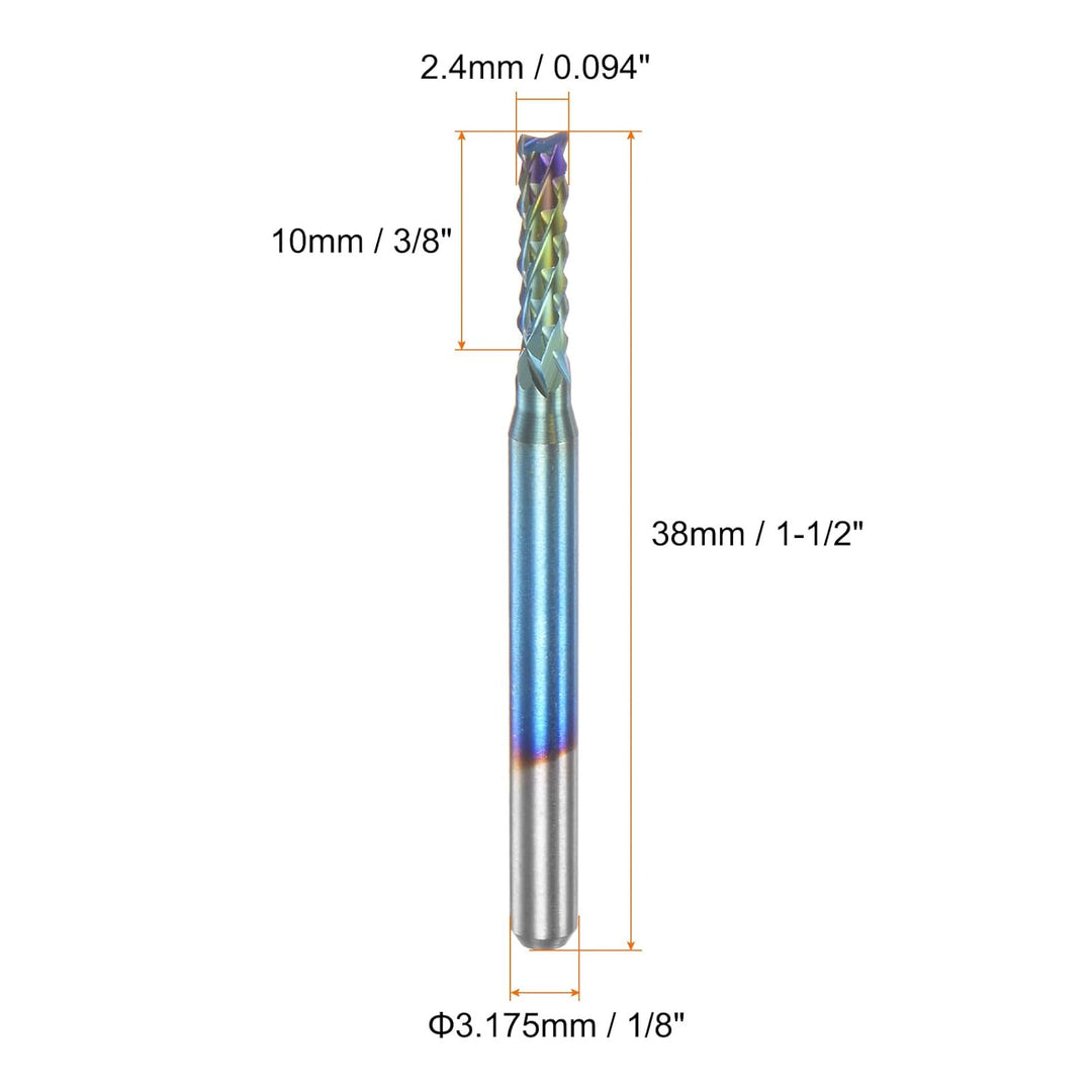 QUARKZMAN 10Stk Ende Fräsen CNC Fräser Bits 1/8" Schaft 2.4mm Blau Beschichtet Wolfram Karbid Fräsma