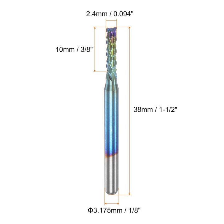 QUARKZMAN 10Stk Ende Fräsen CNC Fräser Bits 1/8" Schaft 2.4mm Blau Beschichtet Wolfram Karbid Fräsma