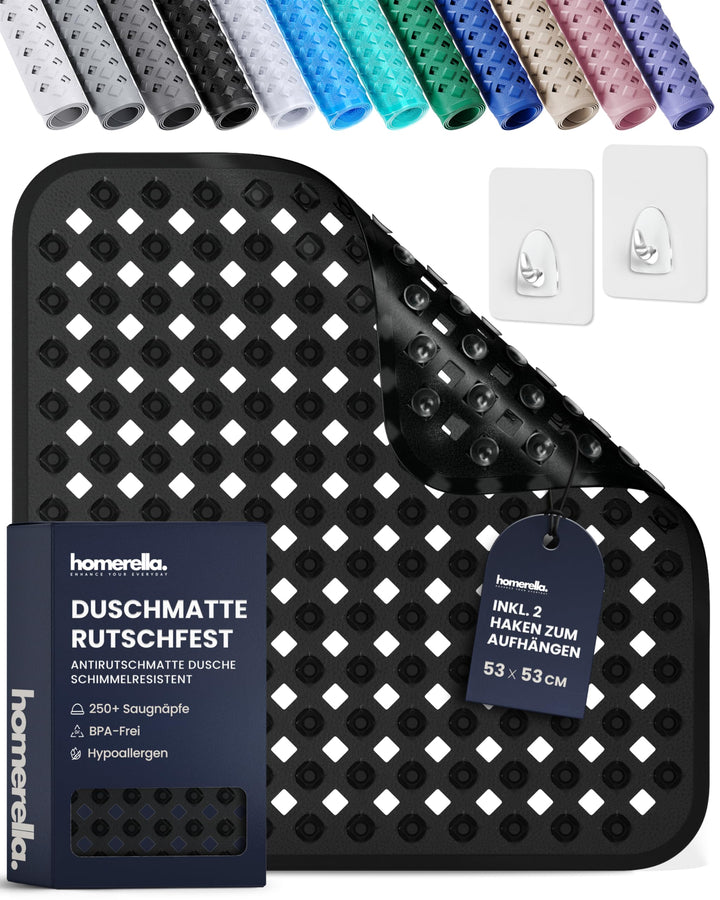 homerella© Duschmatte rutschfest 53x53cm, INKL. AUFHÄNGUNG, Antirutschmatte Dusche, schimmelresisten