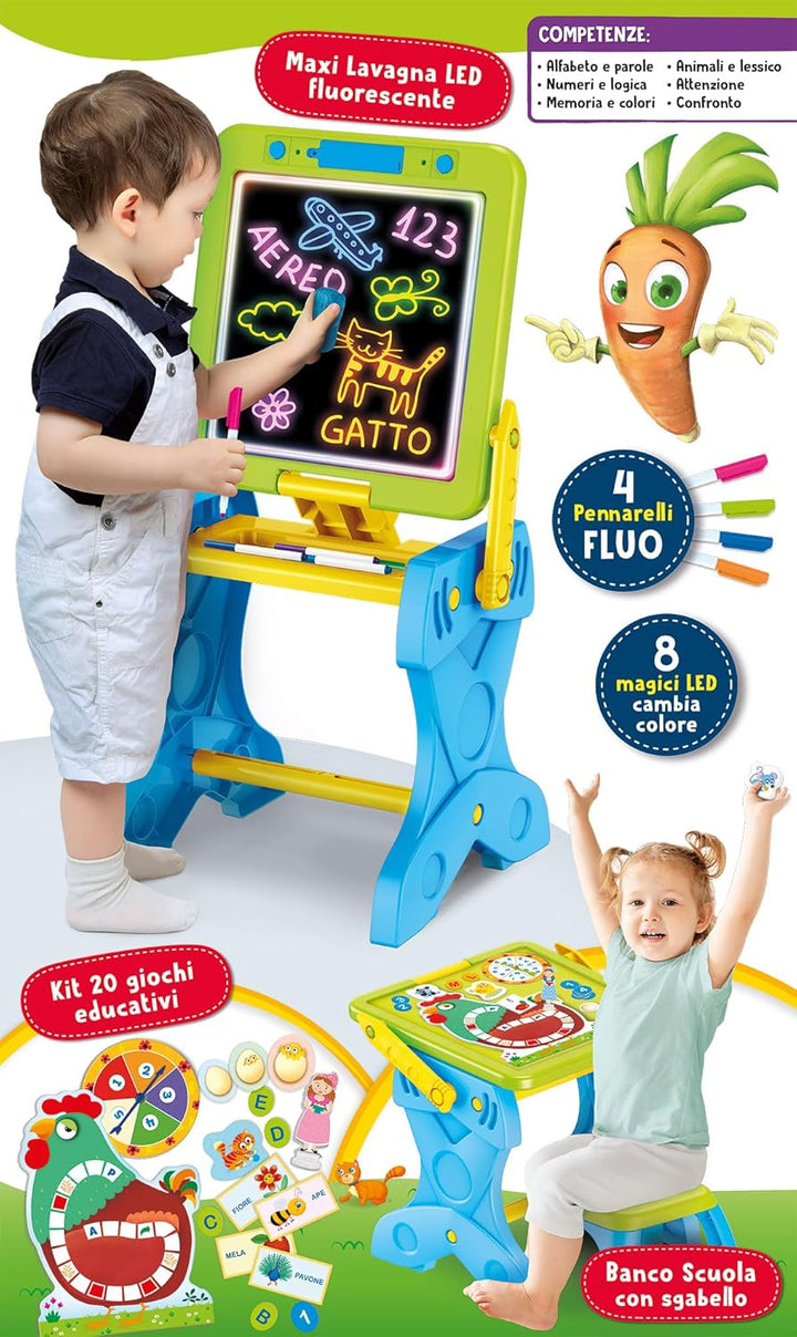 Liscianigiochi 97142 Carotina LED-Bankett für Spiel und Lernen, 3 in 1, Set in Kindergrösse, Mehrfar
