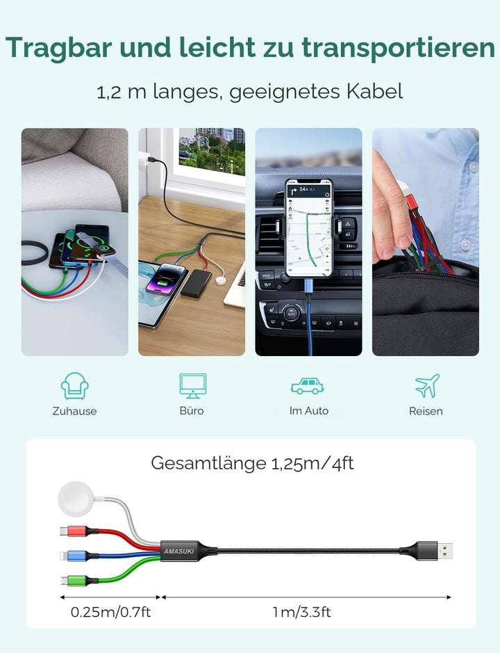 Multi-Ladekabel für Apple Watch Ladegerät Magnetische Drahtlose Watch Ladegerät USB C/L/Micro für iW