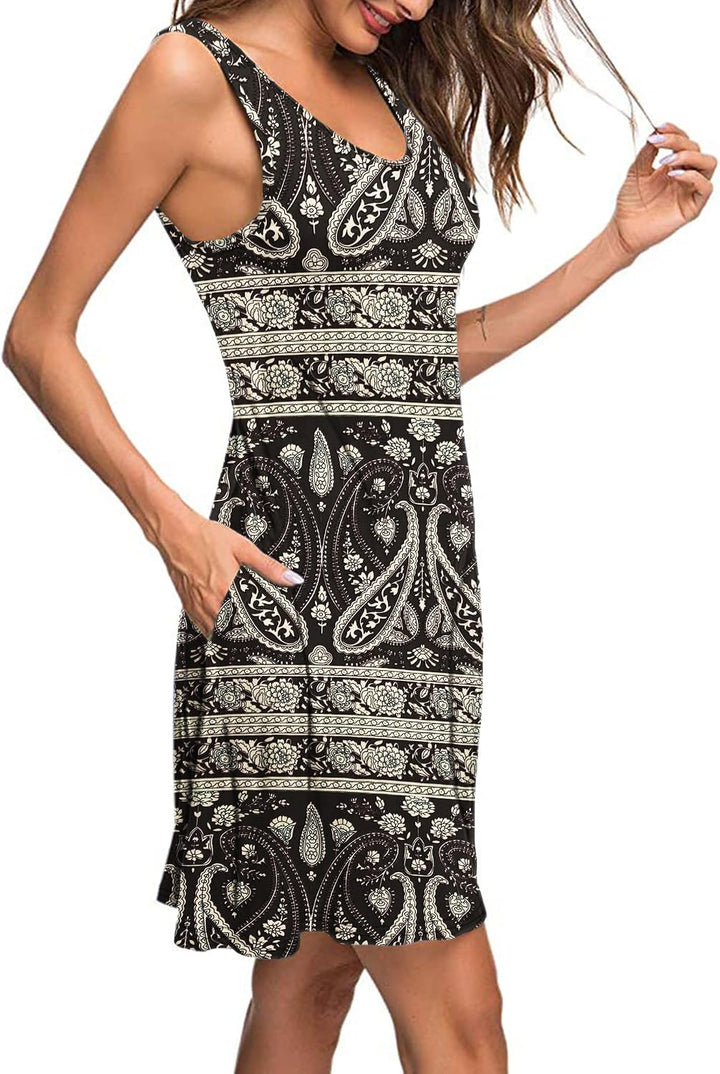AUSELILY Sommerkleid Damen Ärmellose Strandkleid Leicht Swing Kleid V Ausschnitt Mini Kleid | kleid