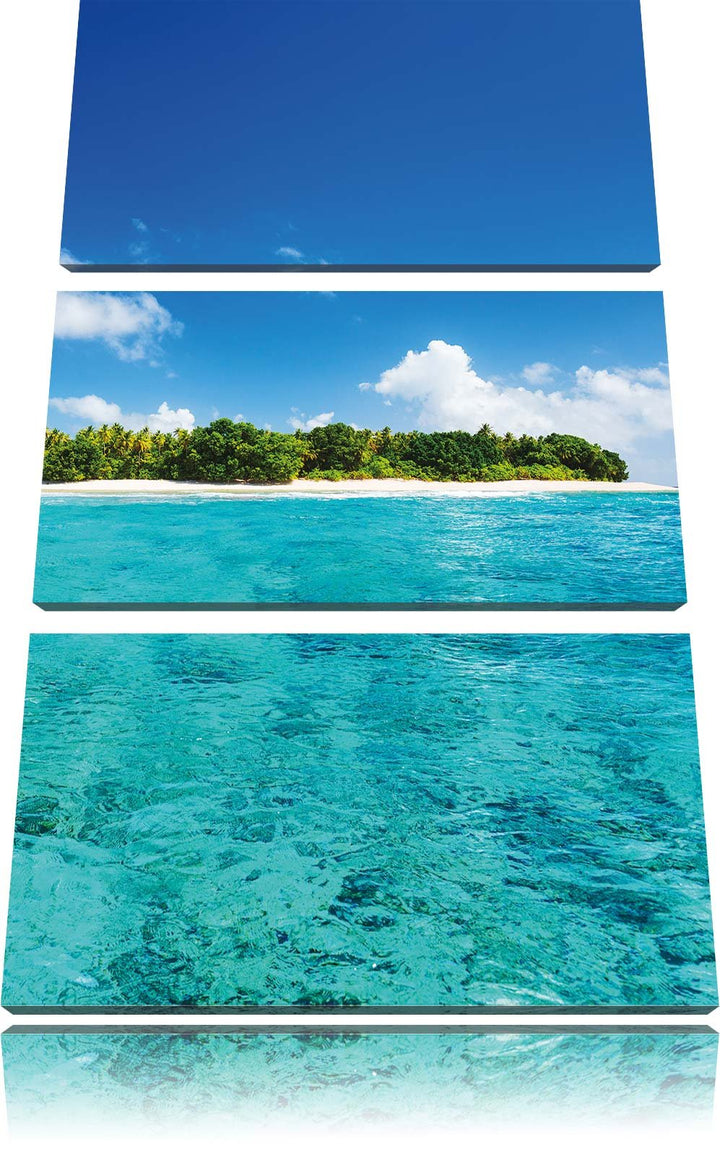 Pixxprint Malediven Traumstrand Meer/Format: 3-Teiler (120x80cm) cm/Leinwandbild fertig bespannt Wan