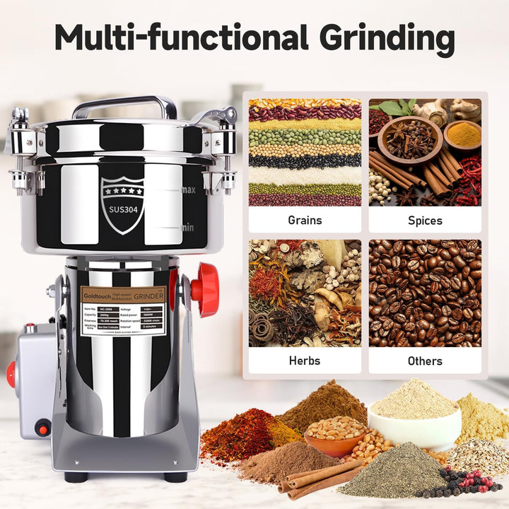 Goldtouch GetreidemüHle Elektrische 2000g 3600W Electric Grain Mill 32000U/min 304 Edelstahl Kommerz