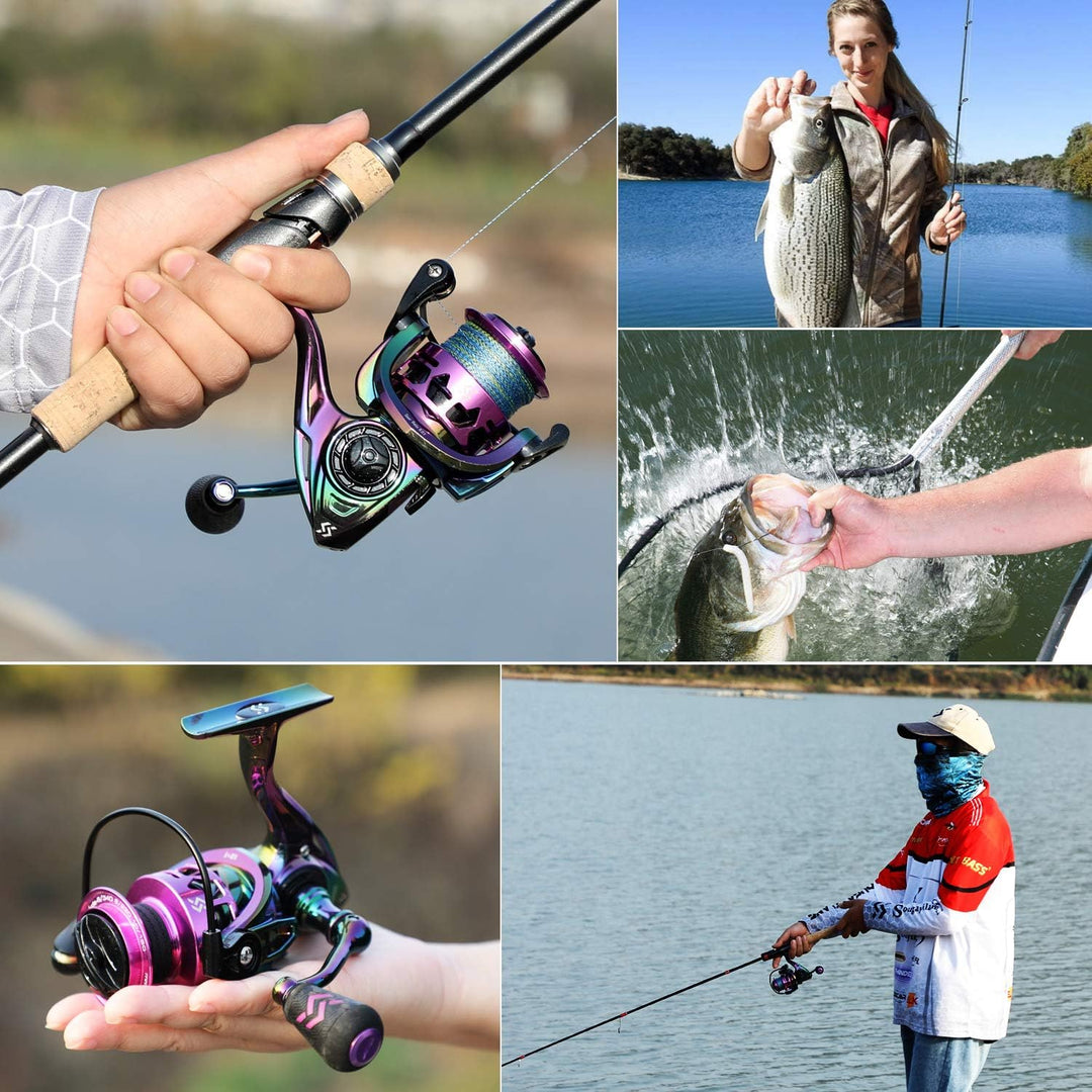 Sougayilang Spinning Angelrolle 6.0:1 Gear Ratio Graphit Rahmen 12 + 1 BB Bunte Angelrolle mit 25 lb