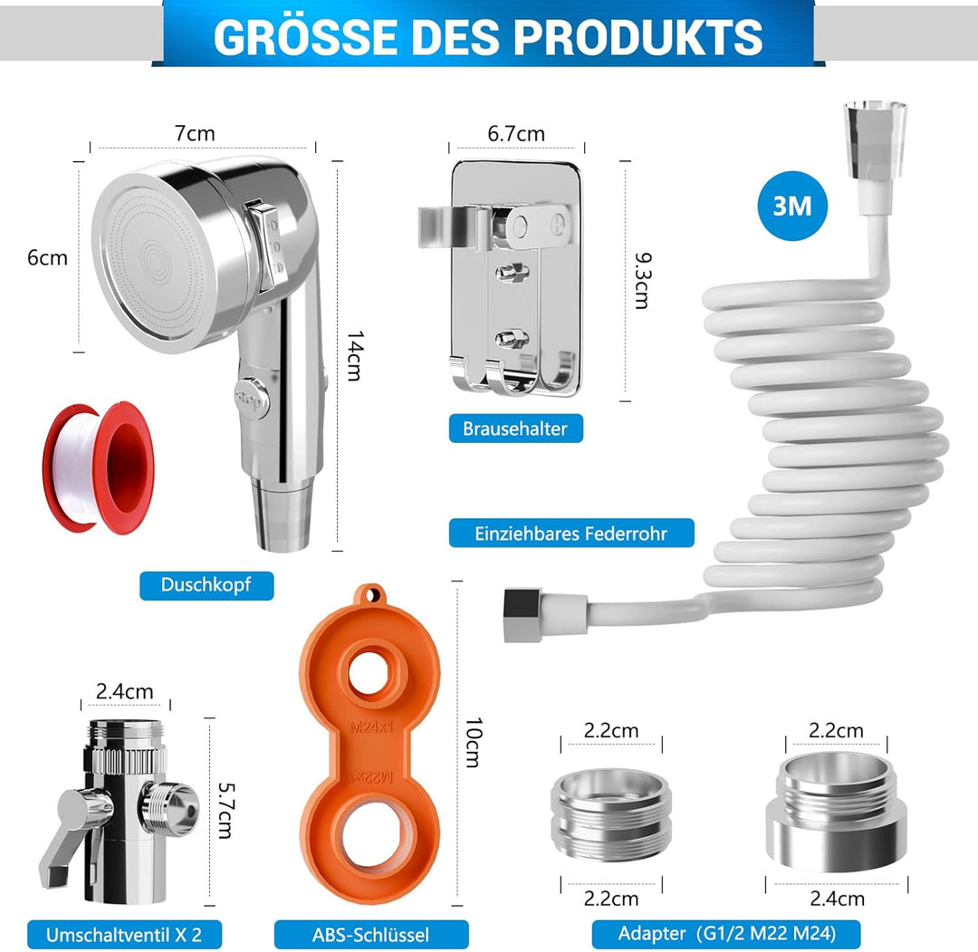 Handbrause für Waschbecken, Waschbeckenbrause mit 3M Schlauch, Handbrause Duschkopf Set Mit Halterun