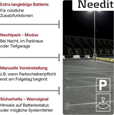 Needit Park Lite SOLAR I Parkscheibe elektrisch mit Zulassung vom Kraftfahrt-Bundesamt I Solarbetrie