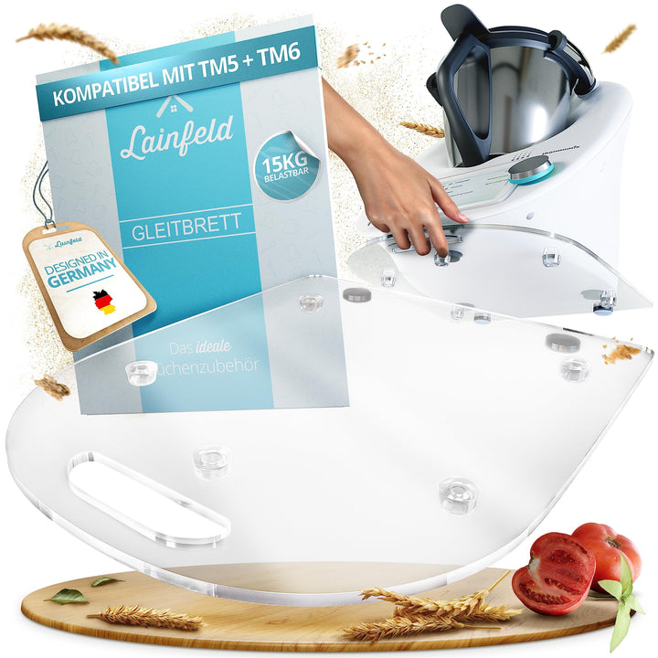 Gleitbrett für Thermomix TM6 TM5 | Transparentes Premium Acrylglas | Müheloses Verschieben ohne Besc