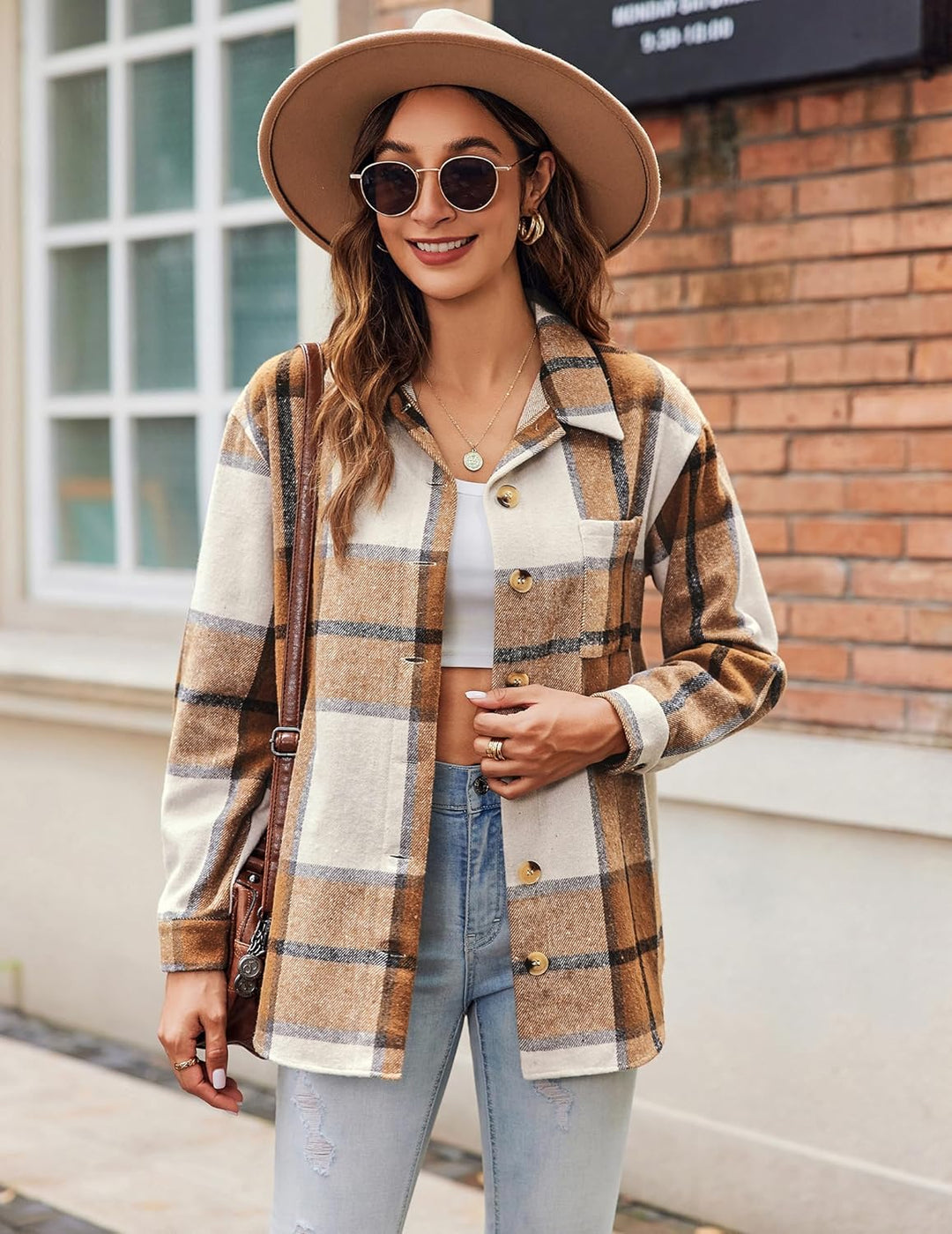 Zeagoo Damen Flanellhemd Karierte Hemdbluse Langarm Knopfleiste Flanell Bluse mit Tasche Lässige Kar