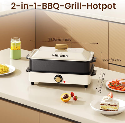 Elektrische Fertigkeit für Grill und Hotpot mit Tragetasche,2-in-1 Multifunktionspfanne Elektrischer