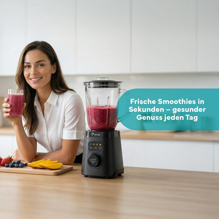 ARIVA Standmixer 1000W mit 1,5L Glasbehälter & Kaffeemühle, Smoothie Maker & Ice Crusher mit LED-Tou
