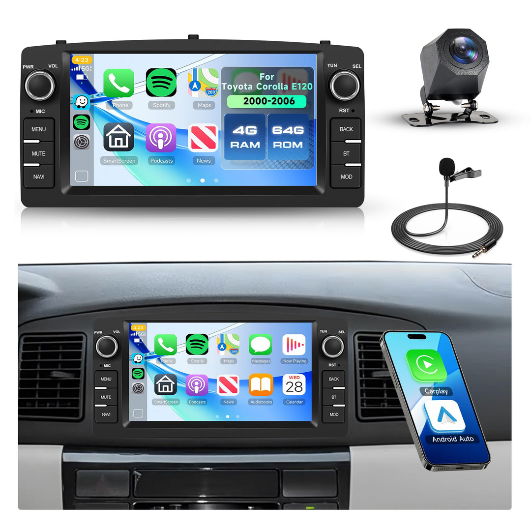 4G+64G Rimoody Autoradio Android 2 Din für Toyota Corolla E120 2000-2006 7 Zoll Wireless Carplay Ste