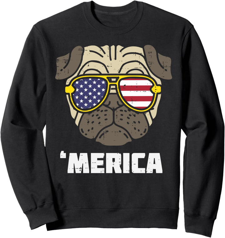 Merica Pug Sunglasses American USA 4th Of July Fourth Dog Sweatshirt