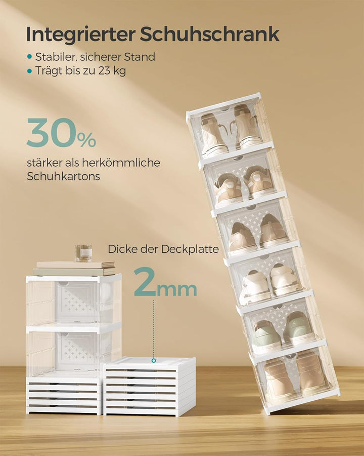 SONGMICS Schuhschrank, mit 6 Schuhboxen, integrierter Schuh-Organizer, faltbar, tragbar, für Schuhe