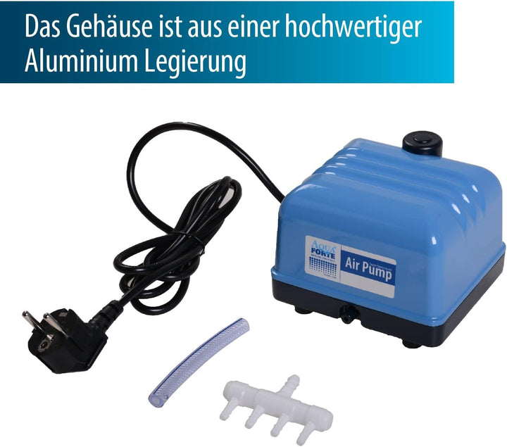 AquaForte Hi-Flow V-30 Luftpumpe, Aluminiumgehäuse, Leise und Leistungsstark, Leistung 25 Watt, Kapa