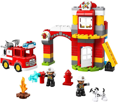 LEGO 10903 DUPLO Feuerwehrwache mit Feuerwehrauto und Feuerwehrmann-Figuren, Motorikspielzeug, Feuer