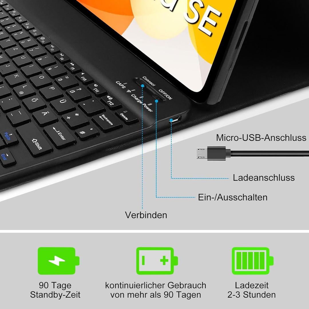 YUEJIDZ Tastatur Hülle für Xiaomi Redmi Pad SE, QWERTZ Deutsches Layout Bluetooth Schlanke Ledertasc