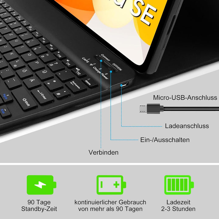 YUEJIDZ Tastatur Hülle für Xiaomi Redmi Pad SE, QWERTZ Deutsches Layout Bluetooth Schlanke Ledertasc