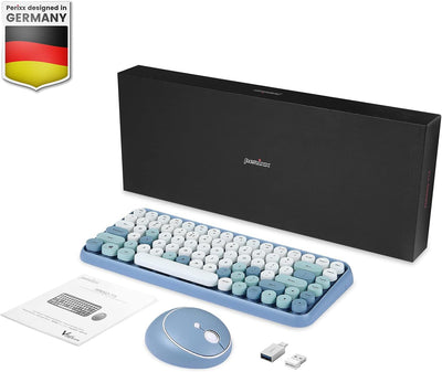 Perixx PERIDUO-713BL Wireless Mini Keyboard and Mouse Combo - Retro Round Key Caps - Pastel Blue - U