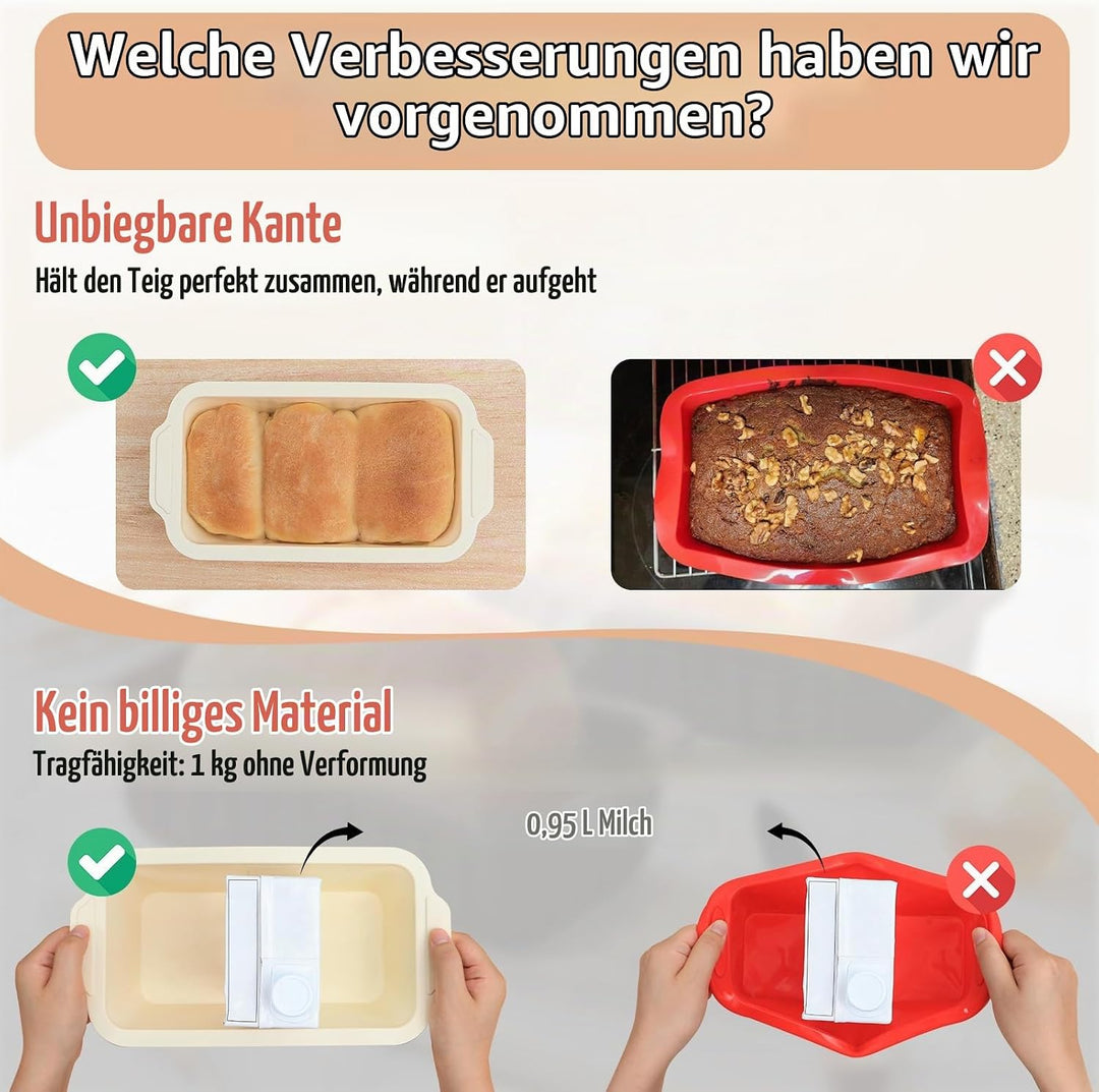 2-Stück Silikon Brotbackform Kasten: Kastenform mit Metallrahmen Hellblau+beige 2PCS-29.6x15.5x6.6cm