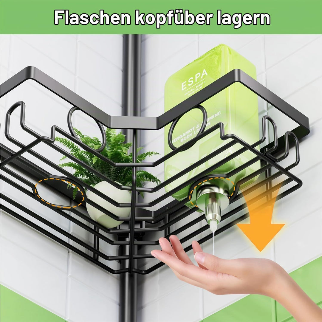Teleskop Duschablage ohne Bohren, Duschregal Badezimmer Organizer, 4-Stufiges Teleskopregal Bad Eckr
