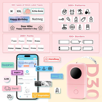 Phomemo D30 Mini Etikettiergerät - Bluetooth Etikettendrucker Beschriftungsgerät Selbstklebend,Label