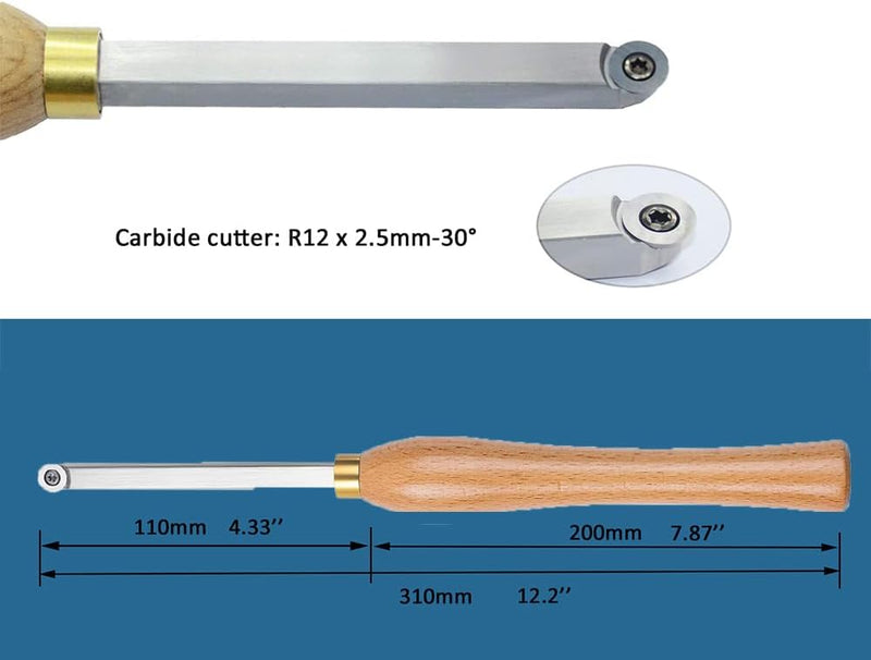 CDBP Drechselwerkzeug mit 12mm Runde Wendeschneidplatte für Holz Tranchiermesser Drehwerkzeug und Ho