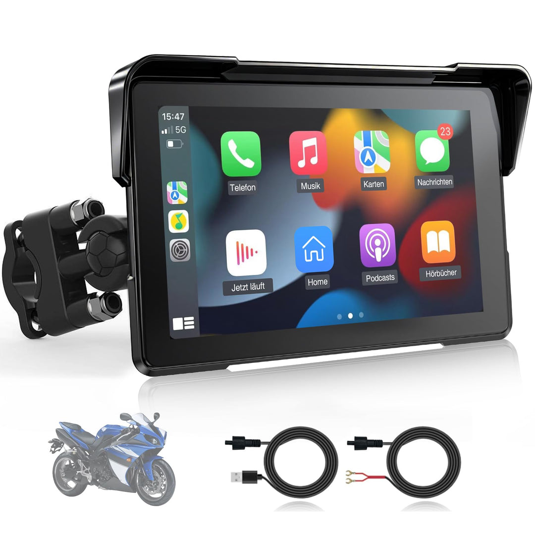 7 Zoll Motorrad Display mit Wireless CarPlay & Android Auto, 1000 Nits Helles Motorrad Navi Touchscr
