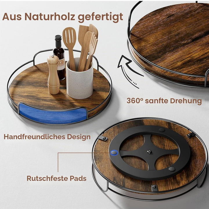 Drehteller Holz Organizer, Lazy Susan Gewürzregal Drehbar Gewürzständer for Tischplatte, Arbeitsplat