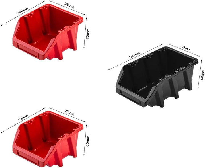 Lagersystem Werkstattregal | 117 x 78 cm | 34 stck. Box | Wandregal mit Werkzeughalterungen und Stap