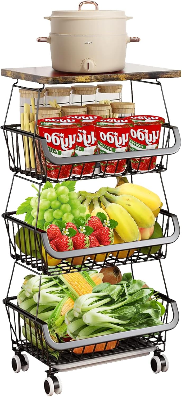 LANTUS Obstkorb mit 4 Ebenen, Obst- und Gemüsekorb, stapelbare Aufbewahrungsbox, Obstaufbewahrung mi