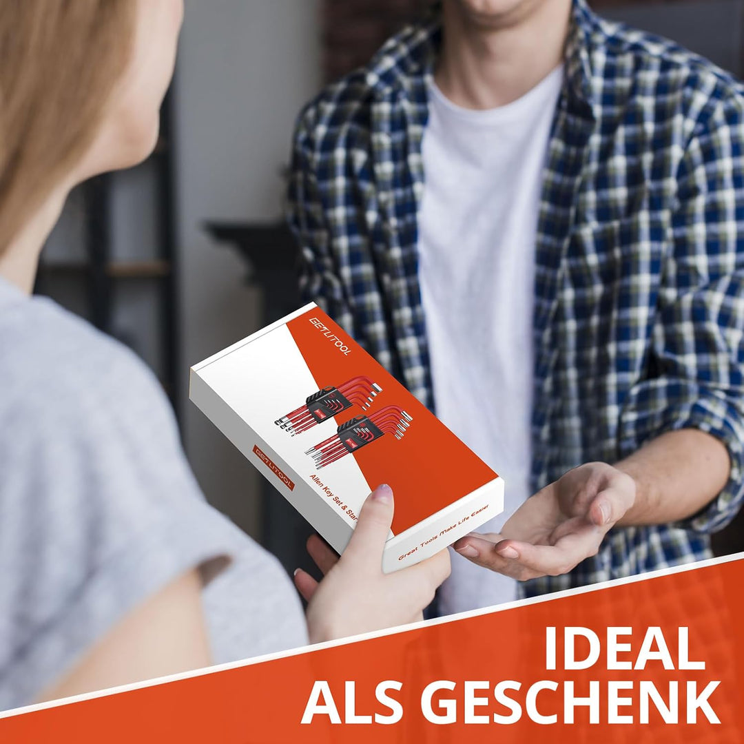 GETLITOOL Innensechskant Satz, 18tlg. Innensechskantschlüssel Kugel HX 1,5mm-10mm & Torx Winkelschlü