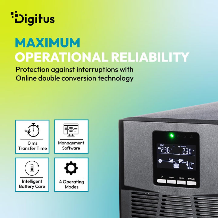 DIGITUS OnLine USV-System – 3 kVA 3 kW – 8X IEC C13 Steckdosen – Tower 3000 VA / 3000 W, 3000 VA / 3