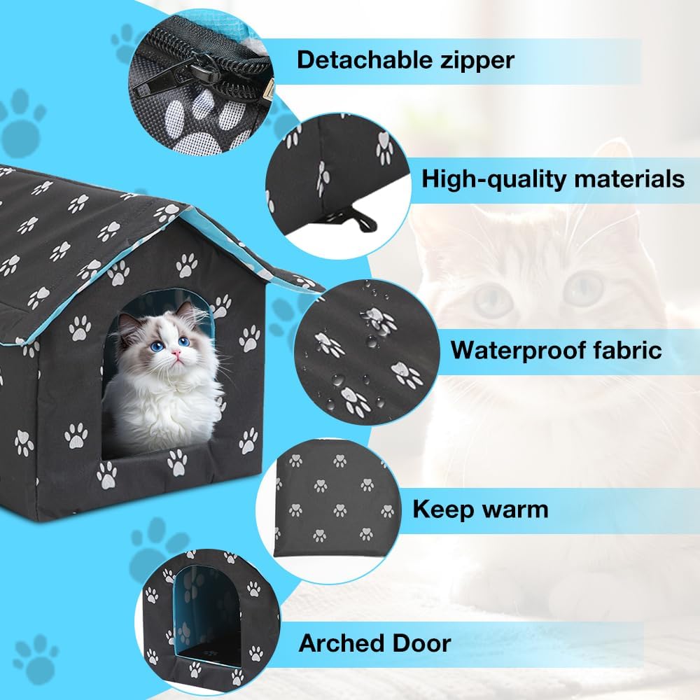 Katzenhaus Outdoor Winterfest, 35x33x30CM Wetterfest Katzenhaus für Draussen Gross mit Abnehmbarem W