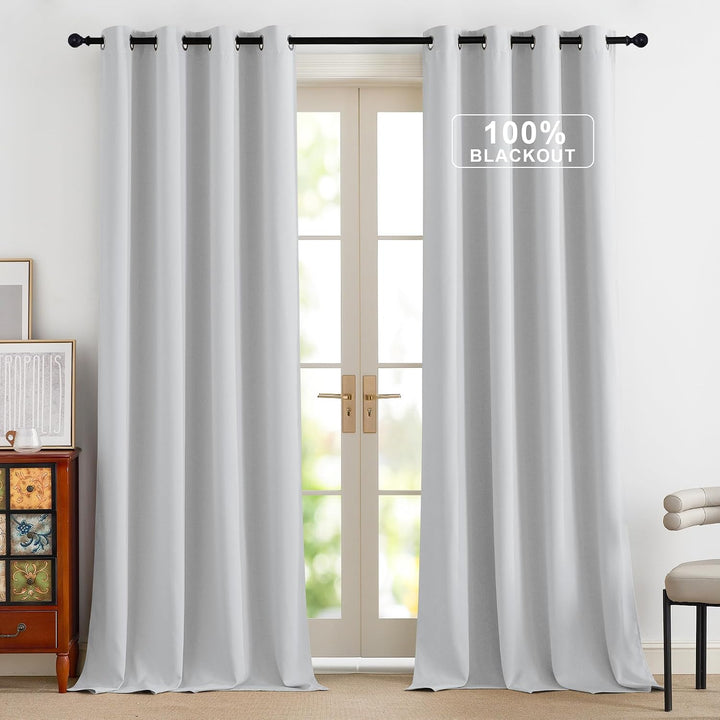 PONY DANCE Wohnzimmer Vorhänge Wärmeisolierend Ösenschal Blickdicht 2er Set H 245 x B 140 cm Grau-we