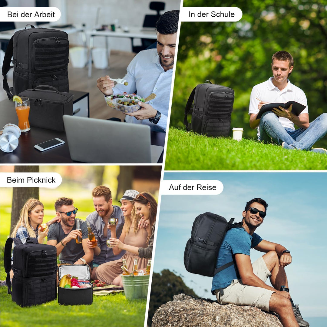 BERTASCHE Lunch Rucksack, Laptop Rucksack mit Kühltasche für 17,3 Zoll, 2-IN-1 Rucksack Herren für T