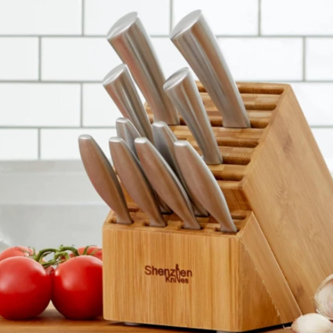 Shenzhen Knives Universal-Messerblock mit 20 breiten Schlitzen: in X-Large Bambusholz-Messerblock oh
