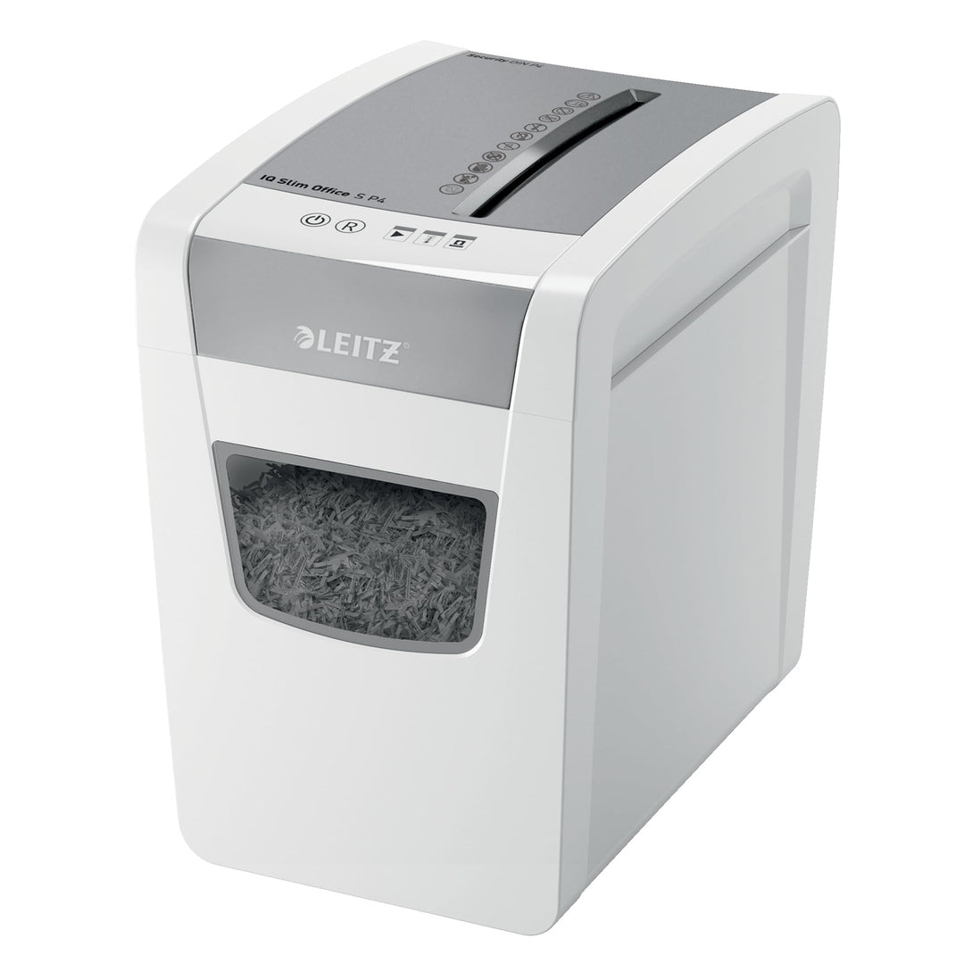 Leitz IQ Aktenvernichter Slim Office S, 14-12 Blatt Kapazität (70-80 g/m²), Partikelschnitt, Sicherh