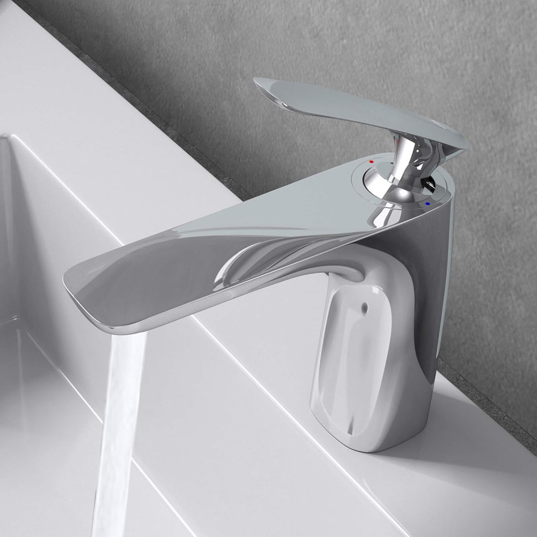 doporro Design Armatur Wasserhahn Bad Silber | Waschtischarmatur für Waschbecken | Waschbeckenarmatu